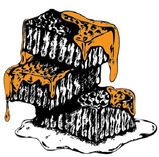 Ink illustration of stacked honeycomb with honey running over it